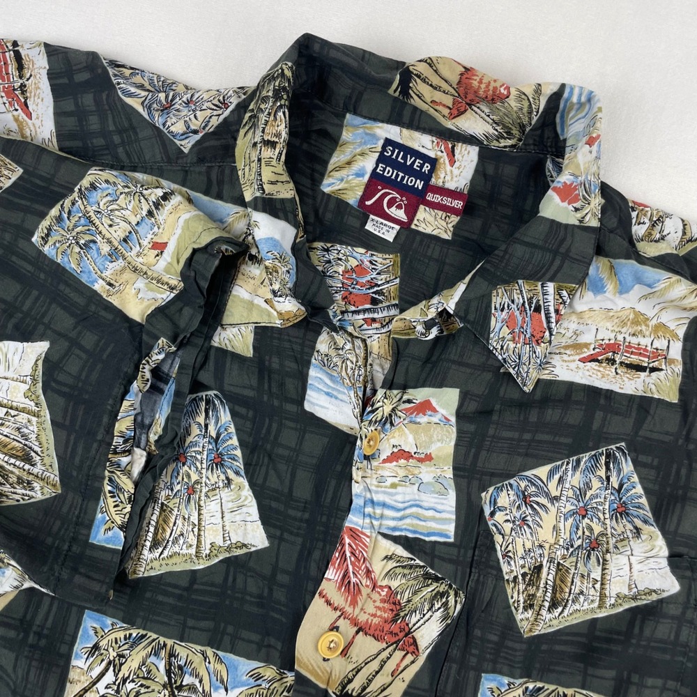 Quiksilver Silver Edition Mens XL Vintage Tropical Postcard Button Down Shirt US